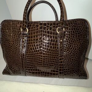 Cole Haan Brown Crocodile-Embossed Laptop Bag